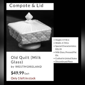 Vntg Lidded Milk Glass Dish "Old Quilt" by Westmoreland